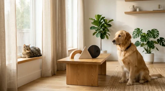 Dog and cat in a home environment showing different flea and tick prevention methods