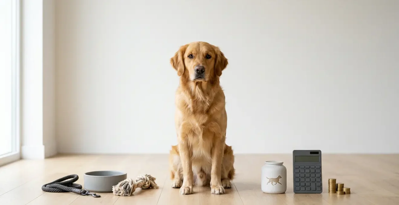 A thoughtfully composed image showing balance between pet care and financial planning