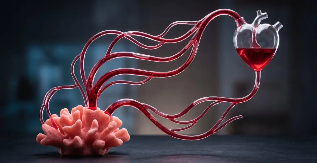Scientific illustration showing bacteria traveling from dog's gums through bloodstream to heart