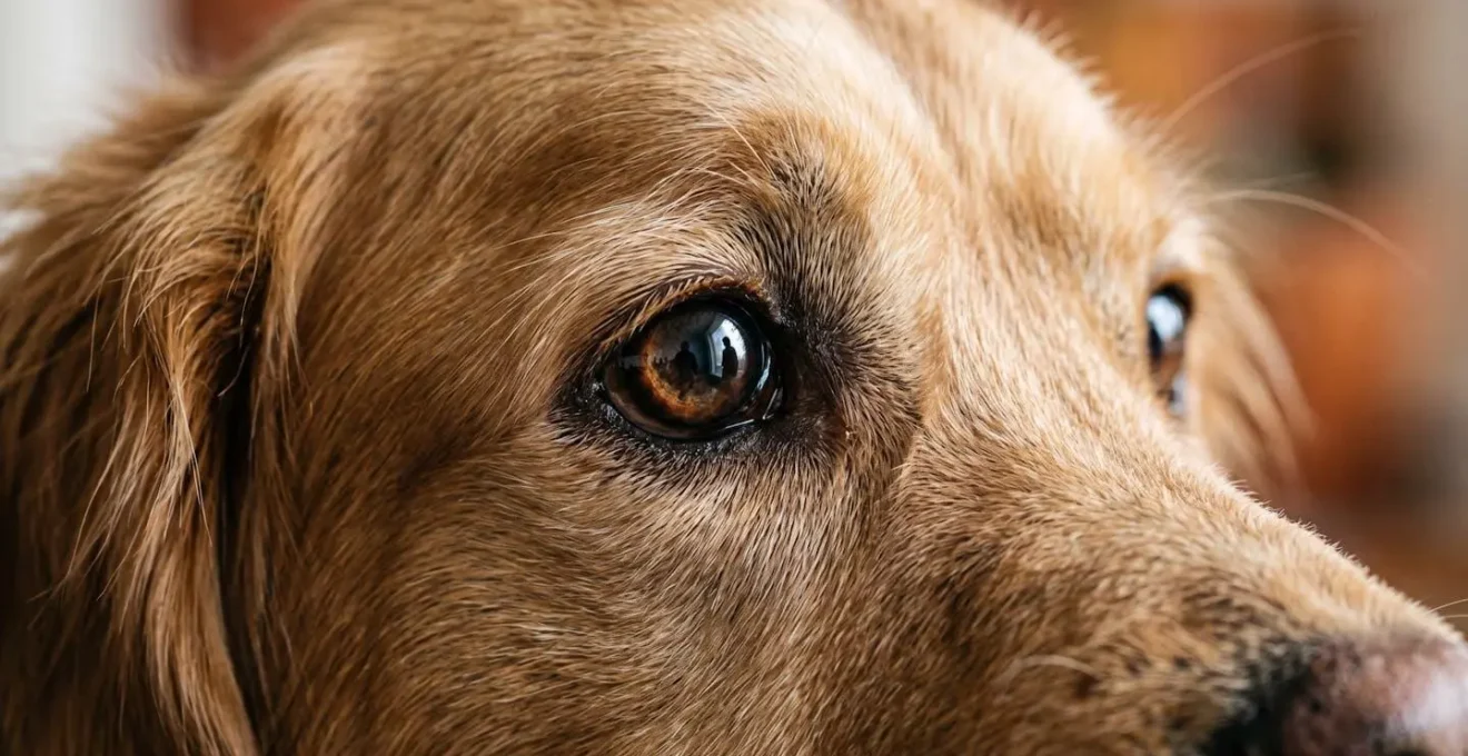 A dog looking back and forth between two people with a confused and worried expression, symbolizing the stress of mixed signals.