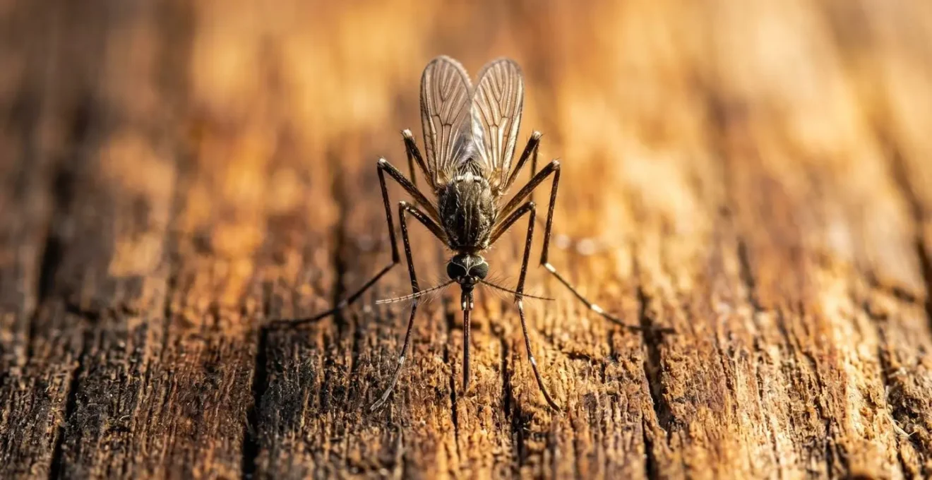 Macro photograph of mosquito on warm surface showing temperature-dependent larval development