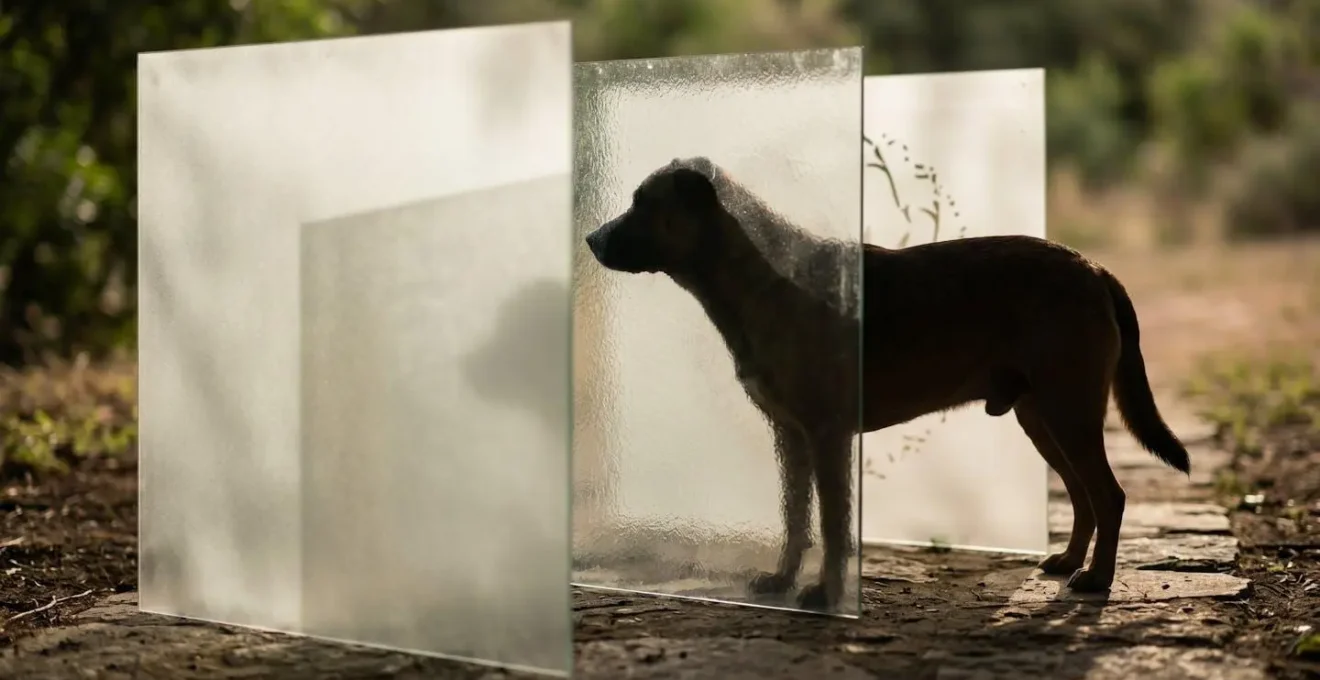 Symbolic photograph showing layered protection concept with dog silhouette and multiple defensive barriers