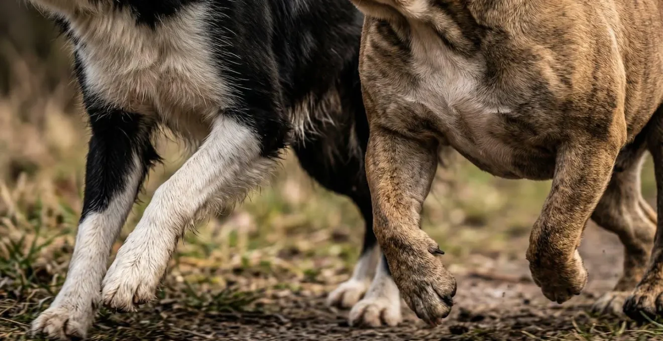 Close-up comparison of different dog muscle structures, showing the lean fibers of a working dog versus the dense fibers of a power breed.