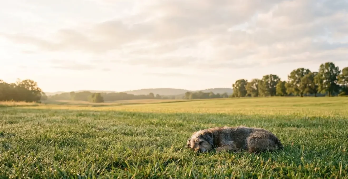 Senior dog resting peacefully in natural outdoor environment