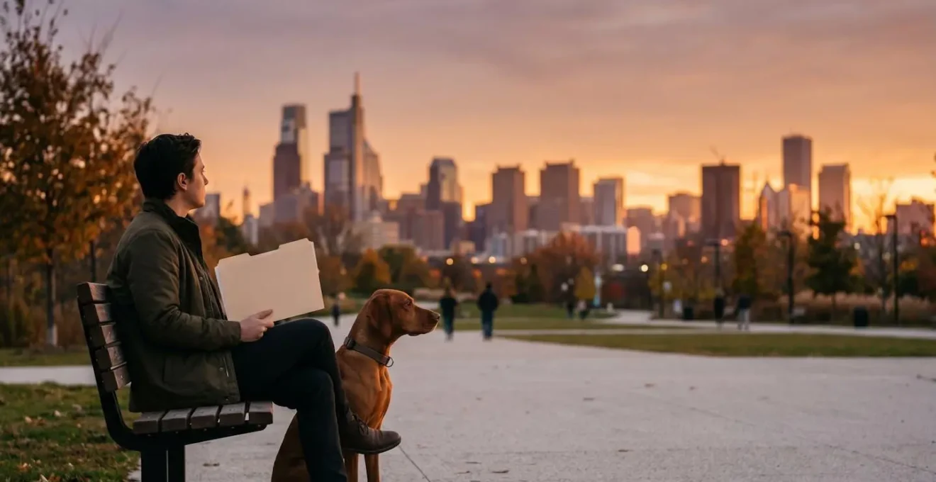 Urban environment showing thoughtful pet ownership financial planning
