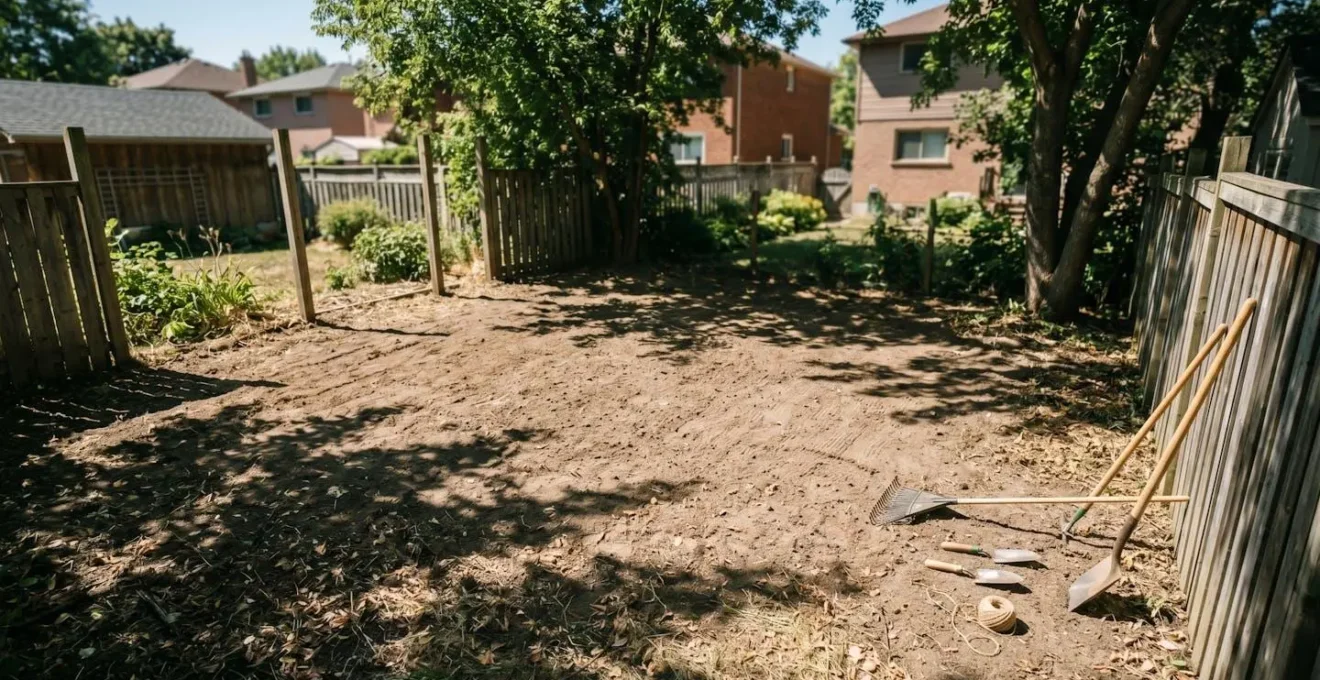Wide shot of a sunny backyard showing natural UV exposure as a disinfection method